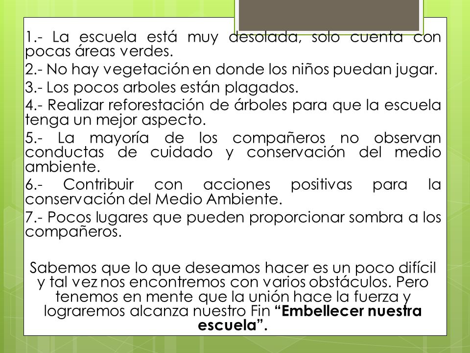 1. - La escuela está muy desolada, solo cuenta con pocas áreas verdes