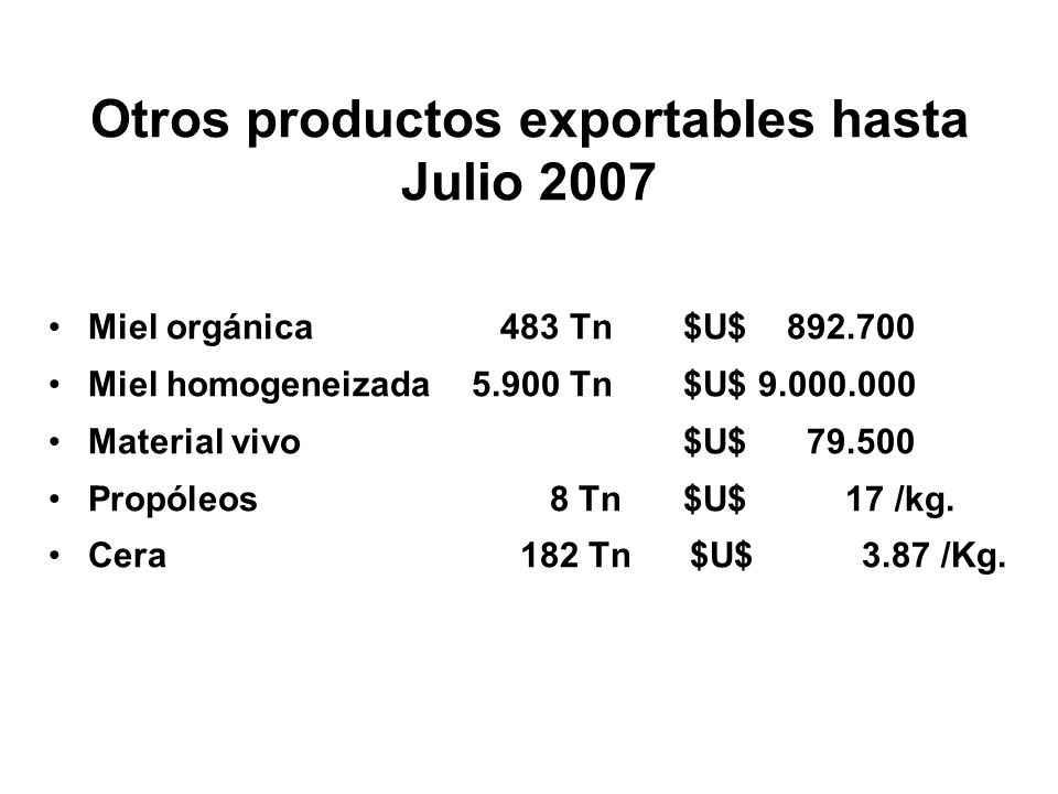 Otros productos exportables hasta Julio 2007