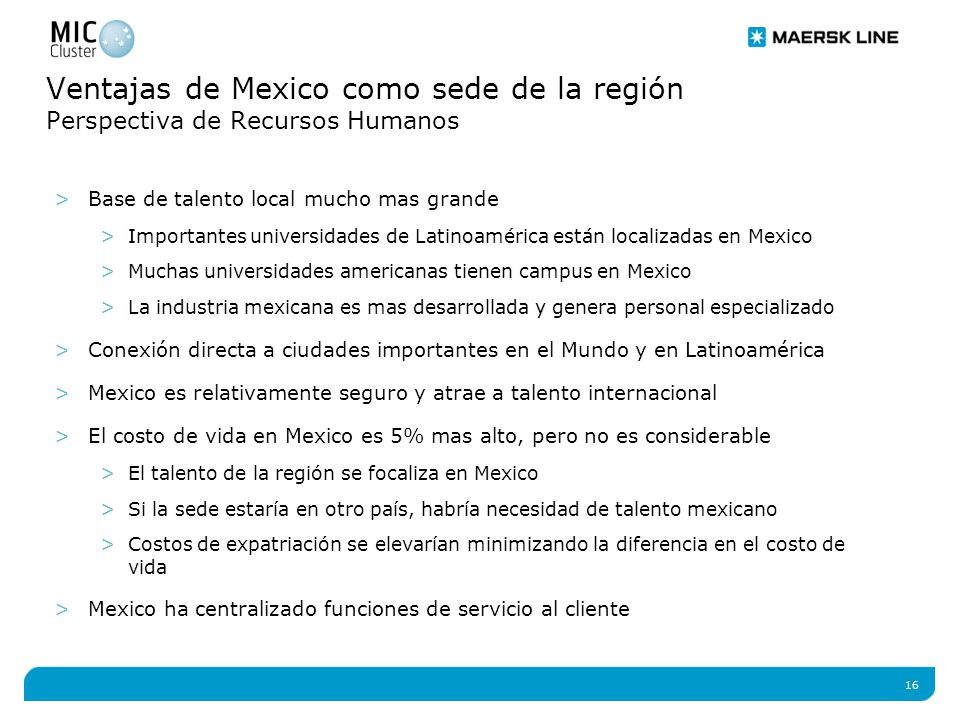 Ventajas de Mexico como sede de la región Perspectiva de Recursos Humanos