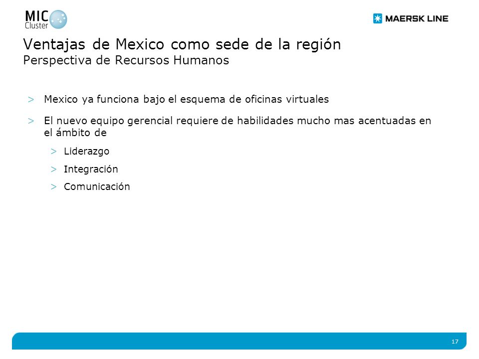 Ventajas de Mexico como sede de la región Perspectiva de Recursos Humanos
