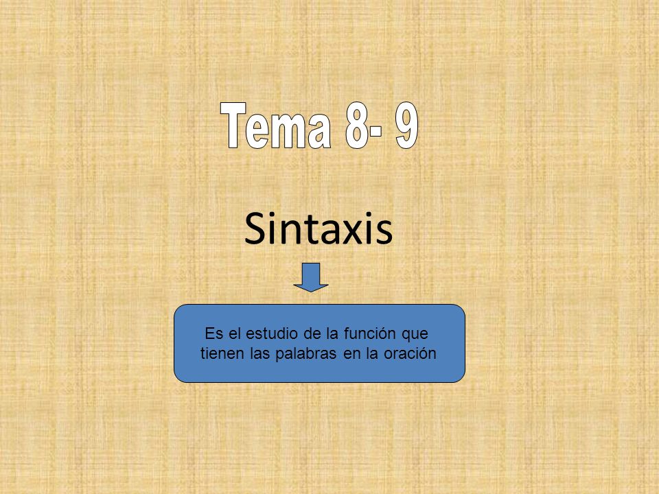 Sintaxis Tema 8- 9 Es el estudio de la función que
