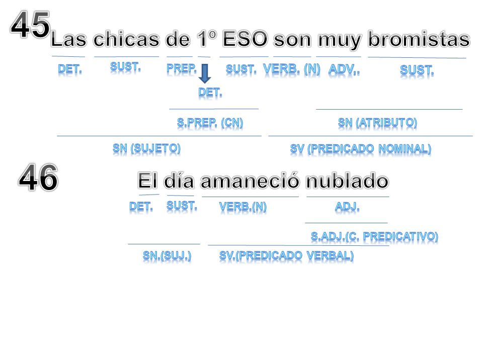 45 46 Las chicas de 1º ESO son muy bromistas El día amaneció nublado