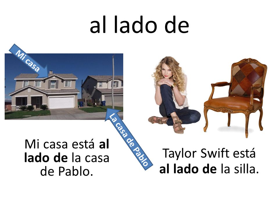 al lado de Mi casa está al lado de la casa de Pablo.