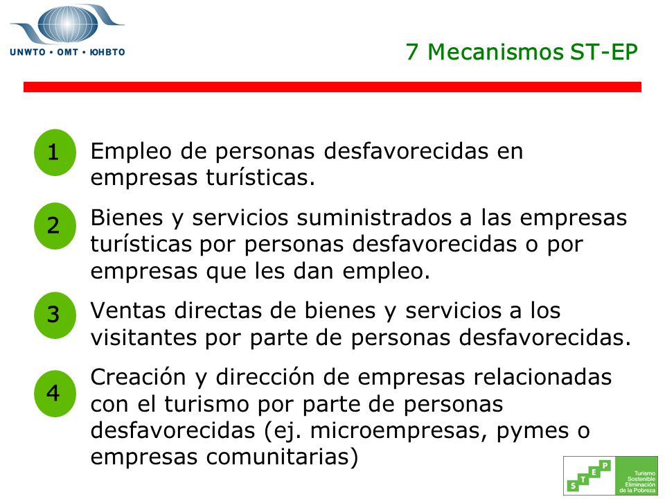 7 Mecanismos ST-EP 1. Empleo de personas desfavorecidas en empresas turísticas.