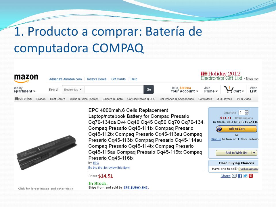 1. Producto a comprar: Batería de computadora COMPAQ
