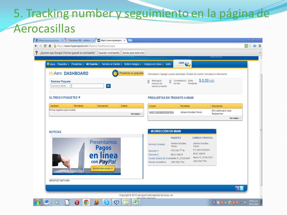 5. Tracking number y seguimiento en la página de Aerocasillas
