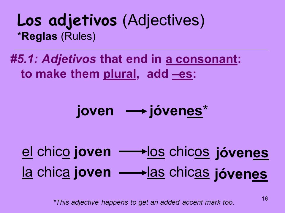 Los adjetivos (Adjectives) *Reglas (Rules)