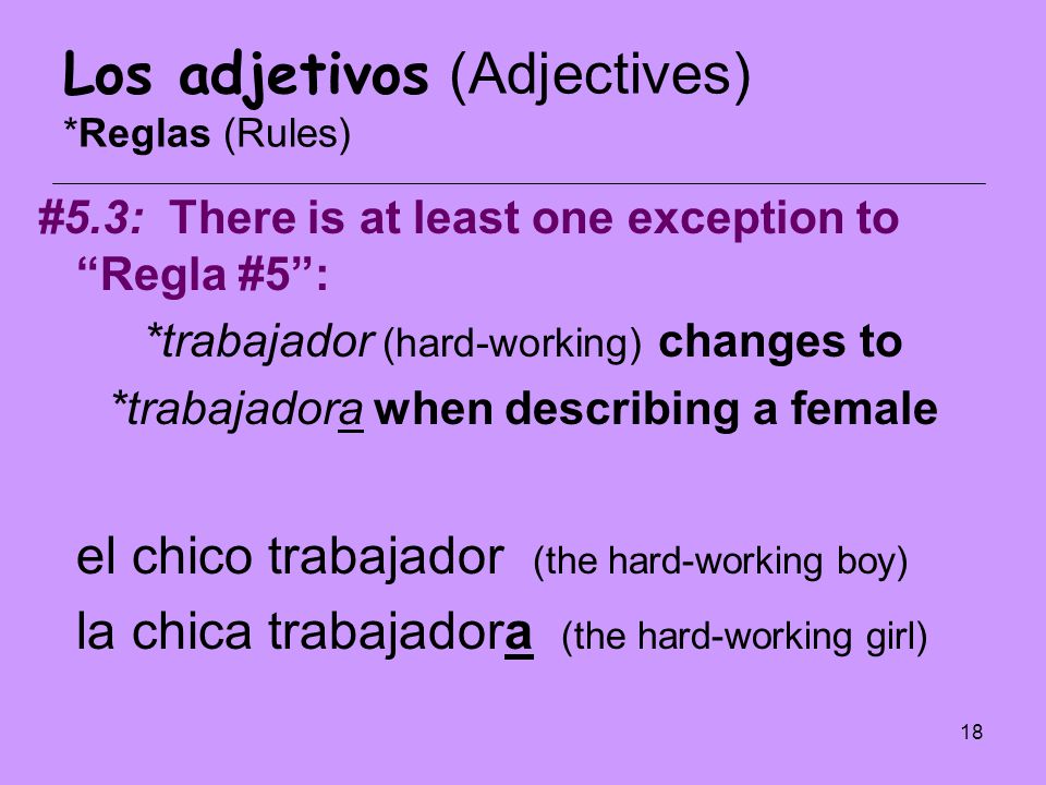 Los adjetivos (Adjectives) *Reglas (Rules)