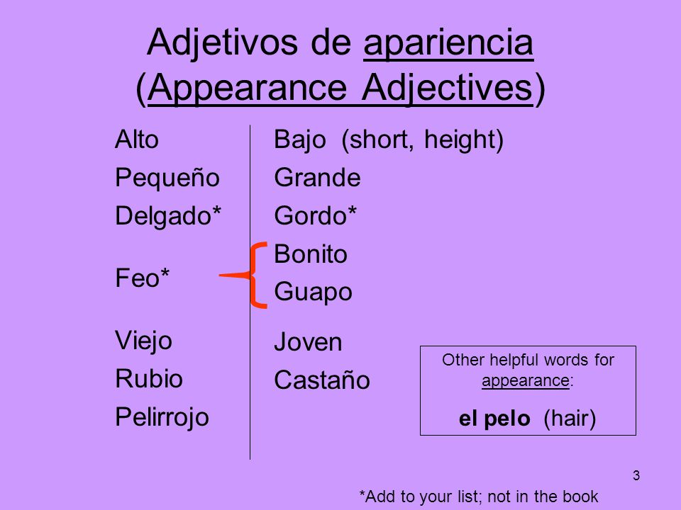 Adjetivos de apariencia (Appearance Adjectives)