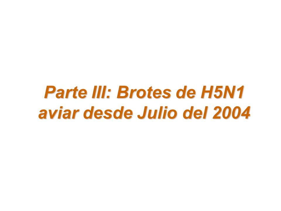 Parte III: Brotes de H5N1 aviar desde Julio del 2004