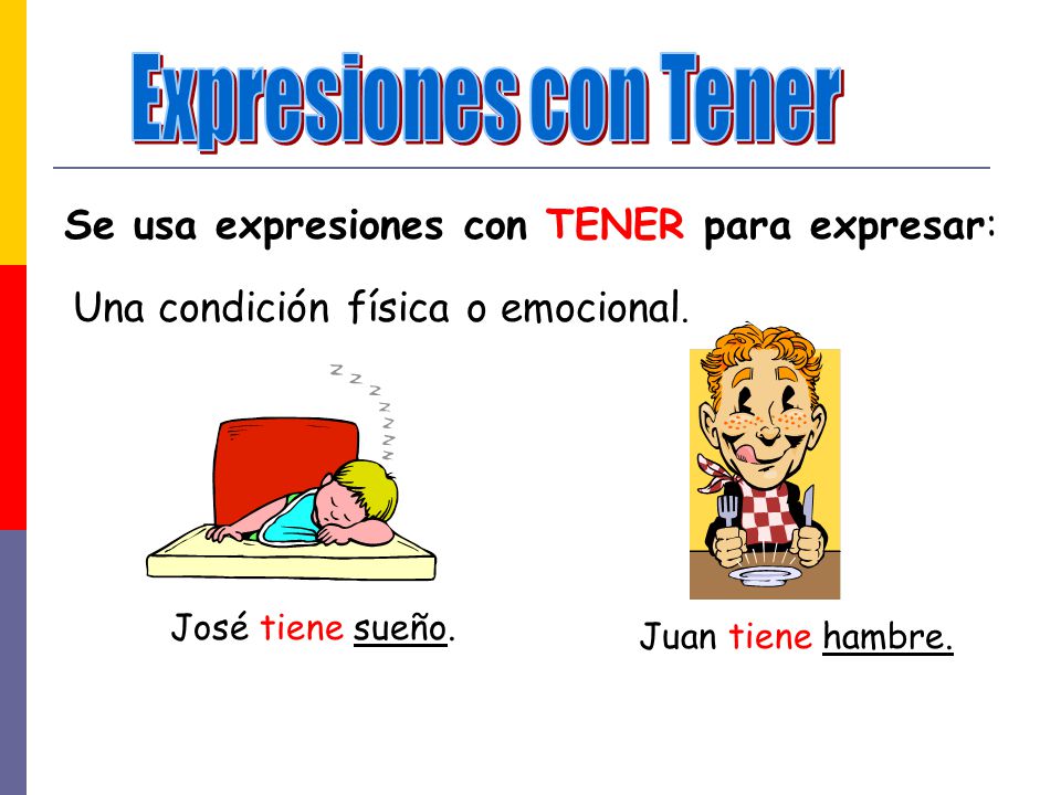 Expresiones con Tener Se usa expresiones con TENER para expresar:
