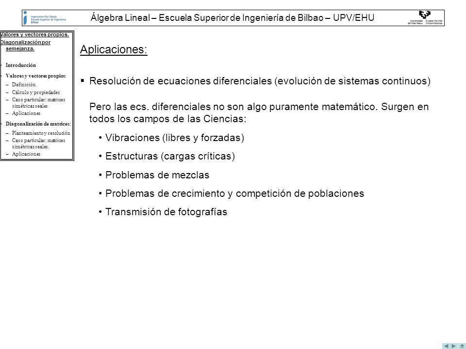 Álgebra Lineal – Escuela Superior de Ingeniería de Bilbao – UPV/EHU