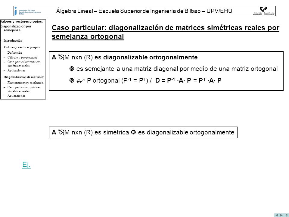 Álgebra Lineal – Escuela Superior de Ingeniería de Bilbao – UPV/EHU