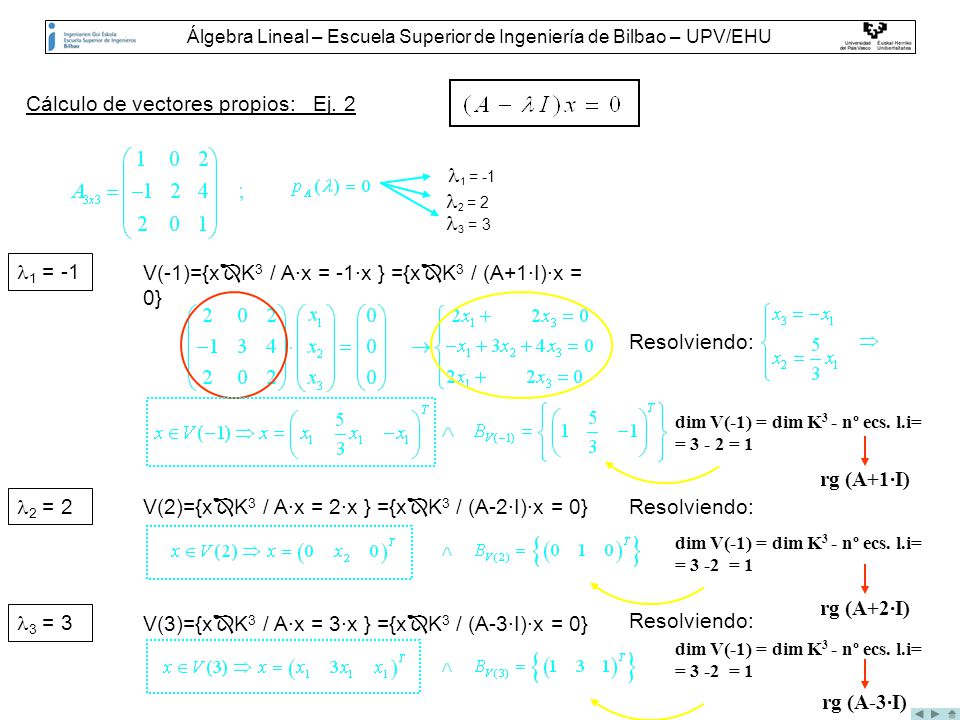 Álgebra Lineal – Escuela Superior de Ingeniería de Bilbao – UPV/EHU