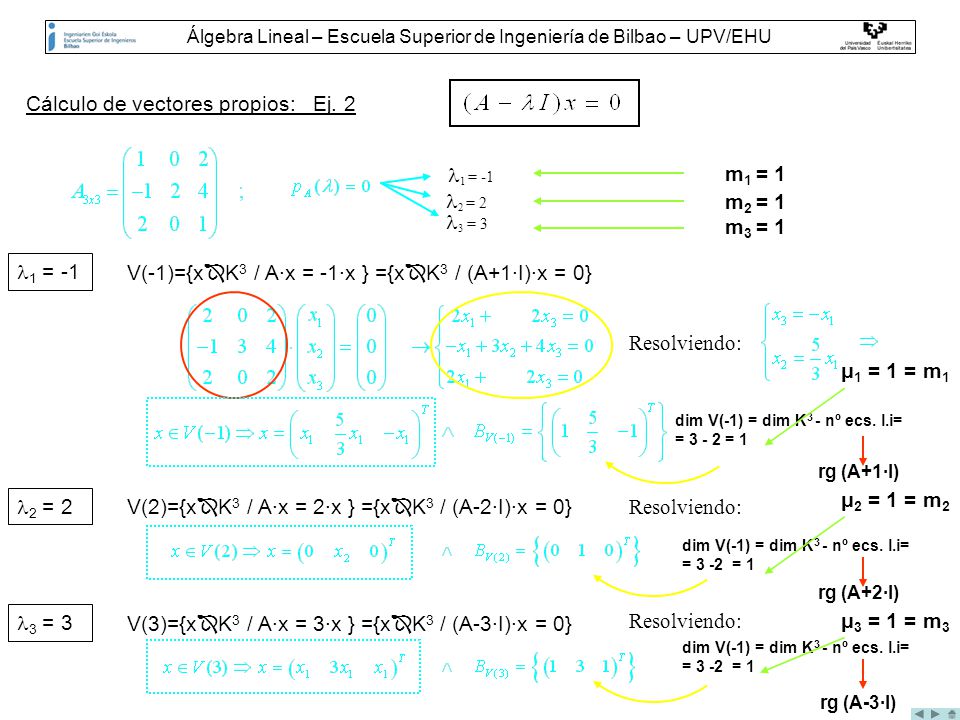 Álgebra Lineal – Escuela Superior de Ingeniería de Bilbao – UPV/EHU