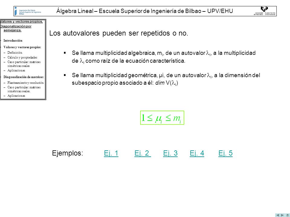 Álgebra Lineal – Escuela Superior de Ingeniería de Bilbao – UPV/EHU