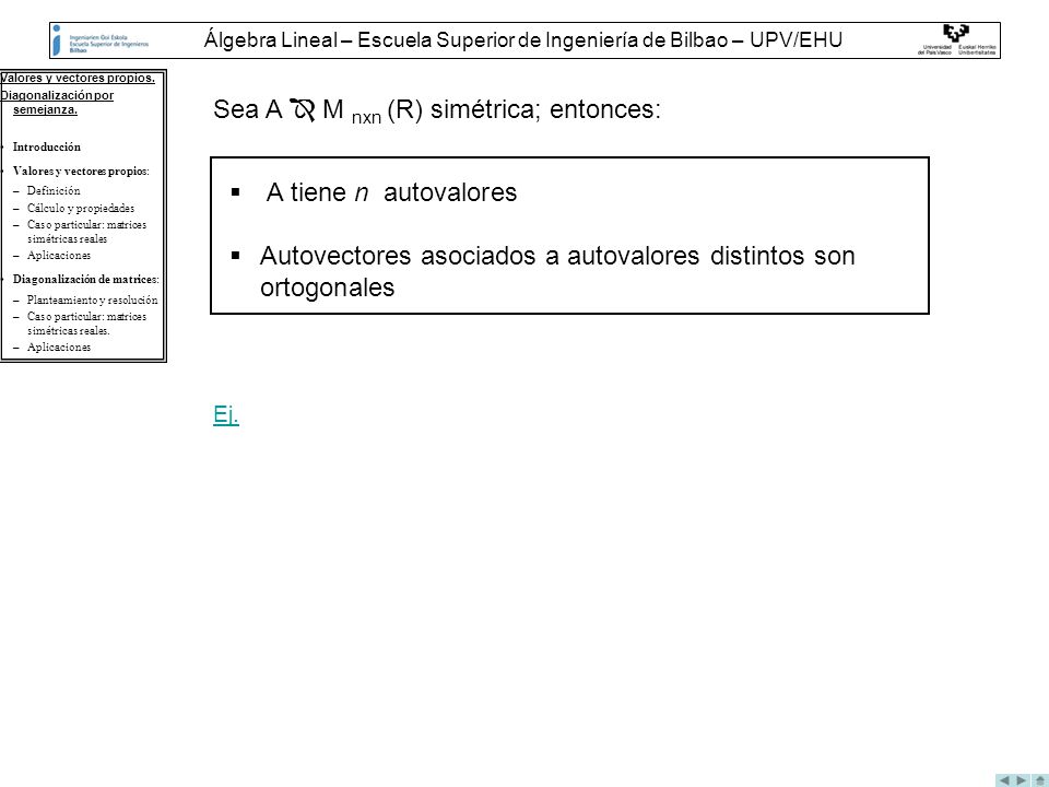 Álgebra Lineal – Escuela Superior de Ingeniería de Bilbao – UPV/EHU