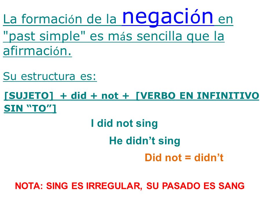 La formación de la negación en past simple es más sencilla que la afirmación.
