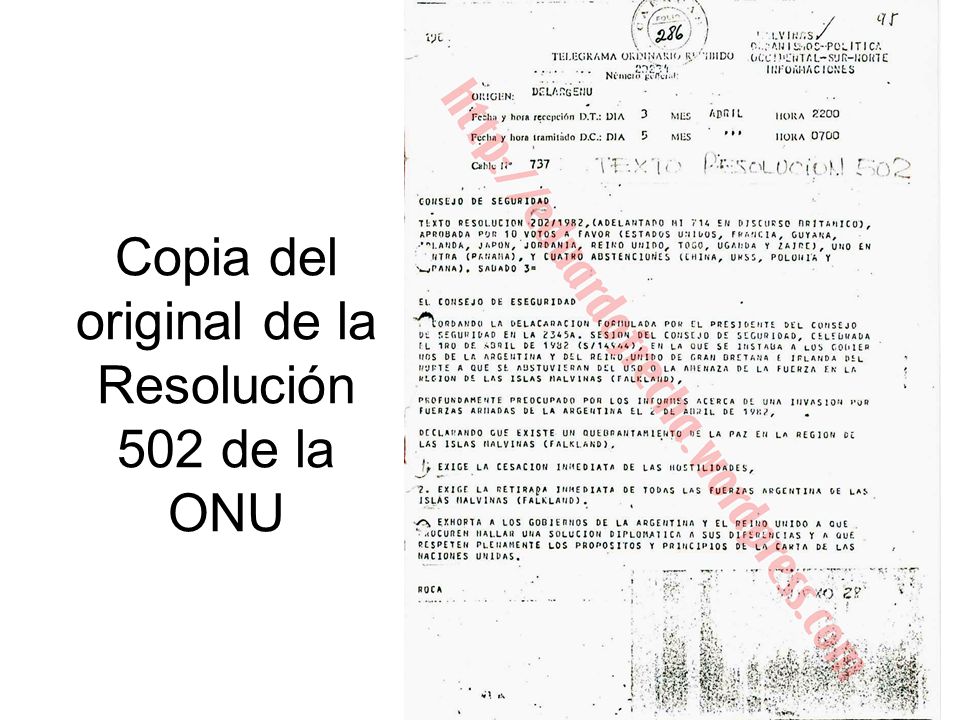 Copia del original de la Resolución 502 de la ONU