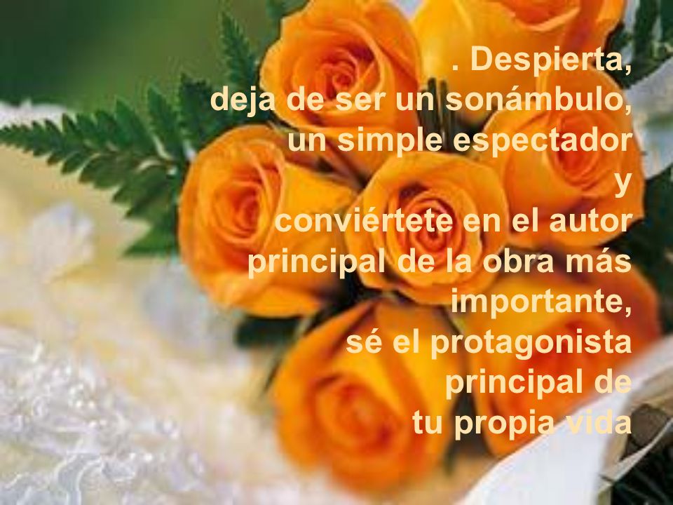. Despierta, deja de ser un sonámbulo, un simple espectador. y. conviértete en el autor. principal de la obra más importante,