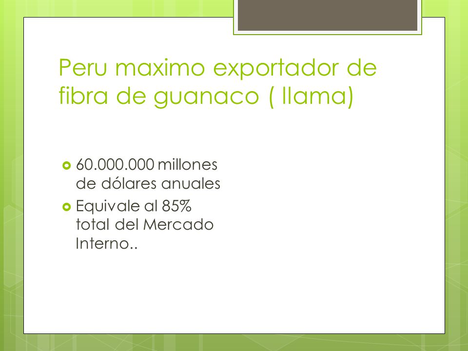 Peru maximo exportador de fibra de guanaco ( llama)