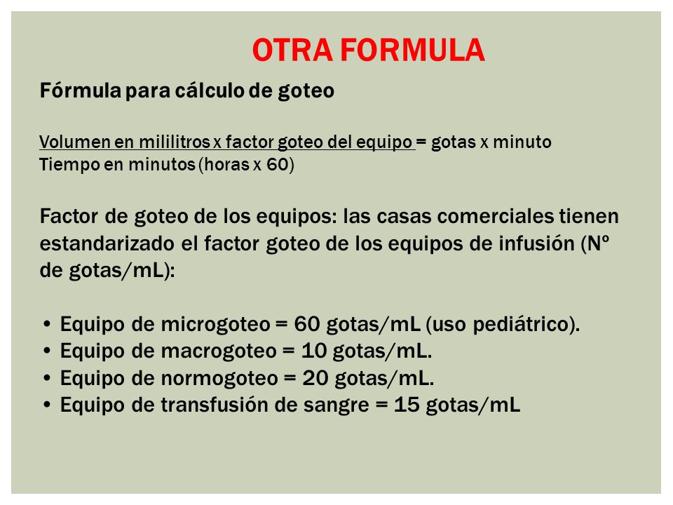 OTRA FORMULA Fórmula para cálculo de goteo
