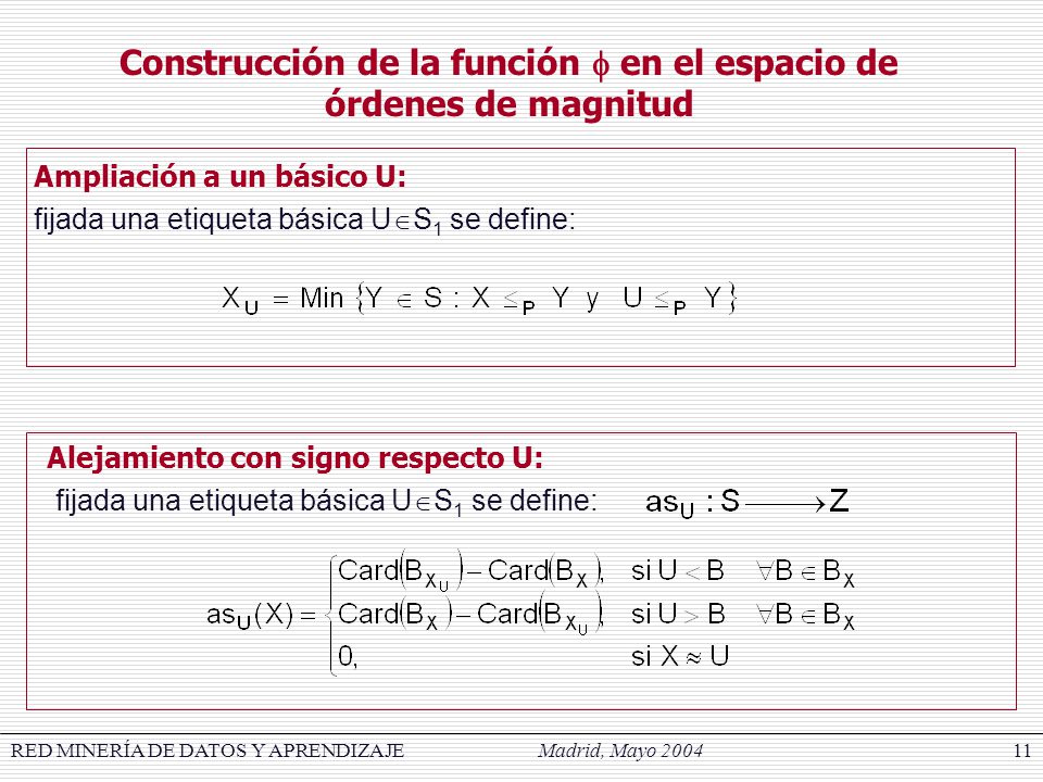 Construcción de la función  en el espacio de órdenes de magnitud