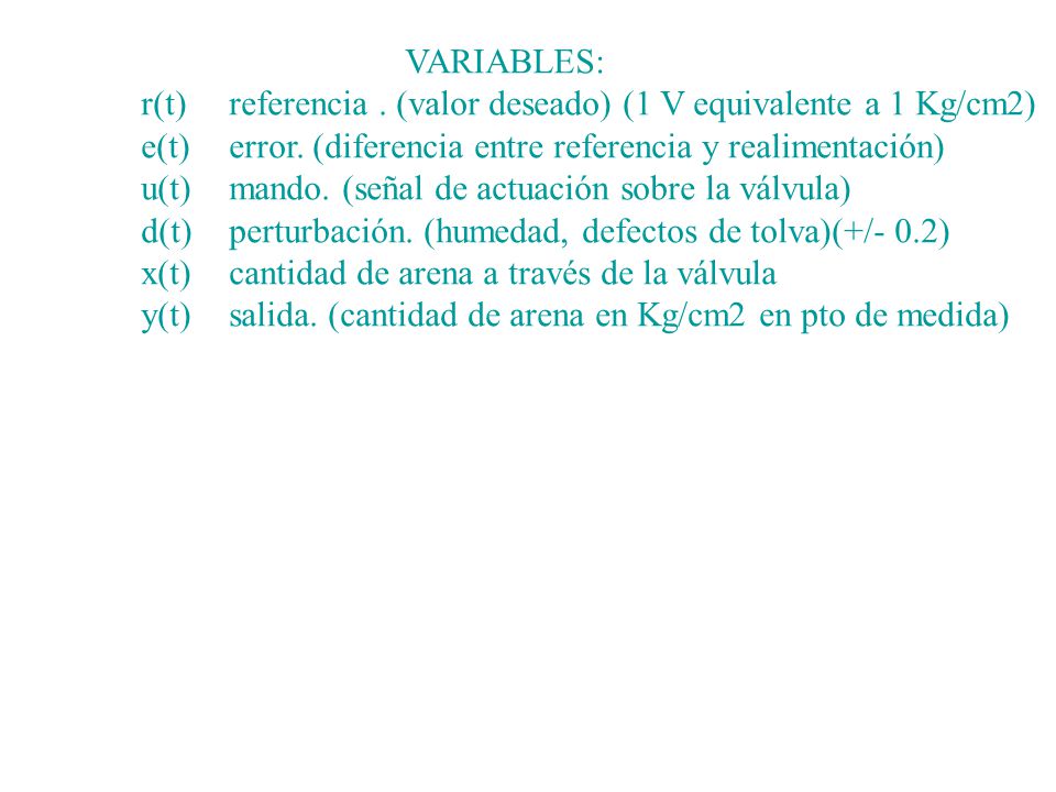 r(t) referencia . (valor deseado) (1 V equivalente a 1 Kg/cm2)