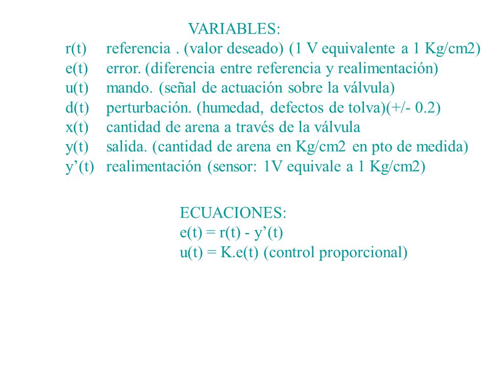 r(t) referencia . (valor deseado) (1 V equivalente a 1 Kg/cm2)