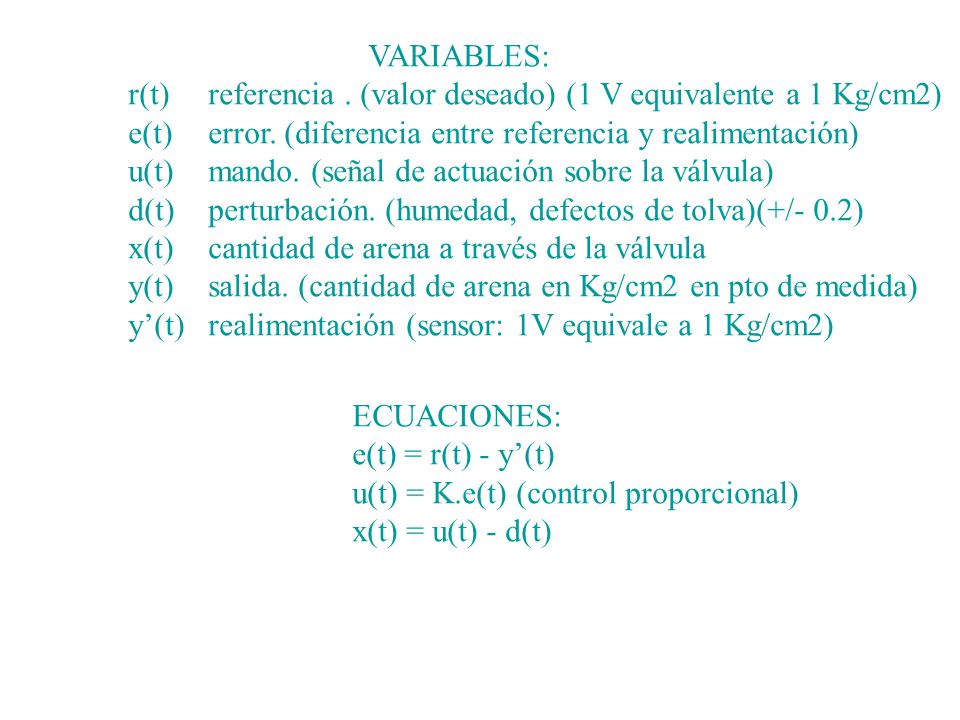 r(t) referencia . (valor deseado) (1 V equivalente a 1 Kg/cm2)