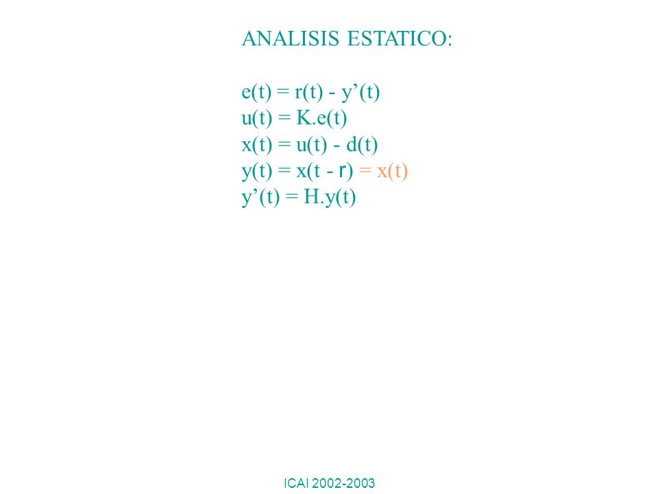 ANALISIS ESTATICO: e(t) = r(t) - y’(t) u(t) = K.e(t)