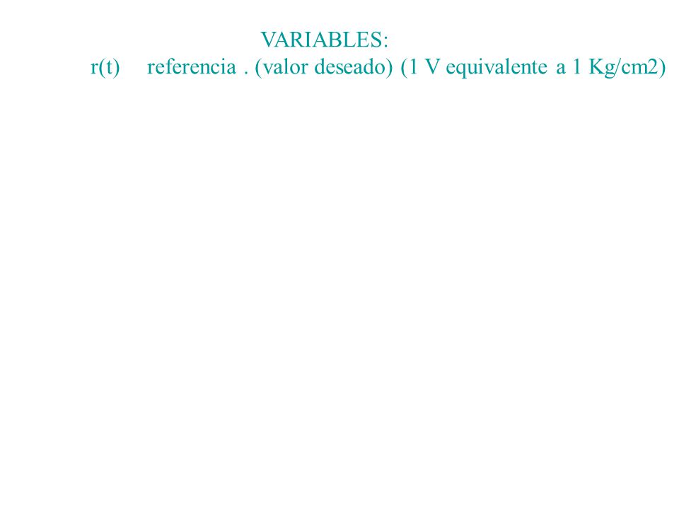 r(t) referencia . (valor deseado) (1 V equivalente a 1 Kg/cm2)