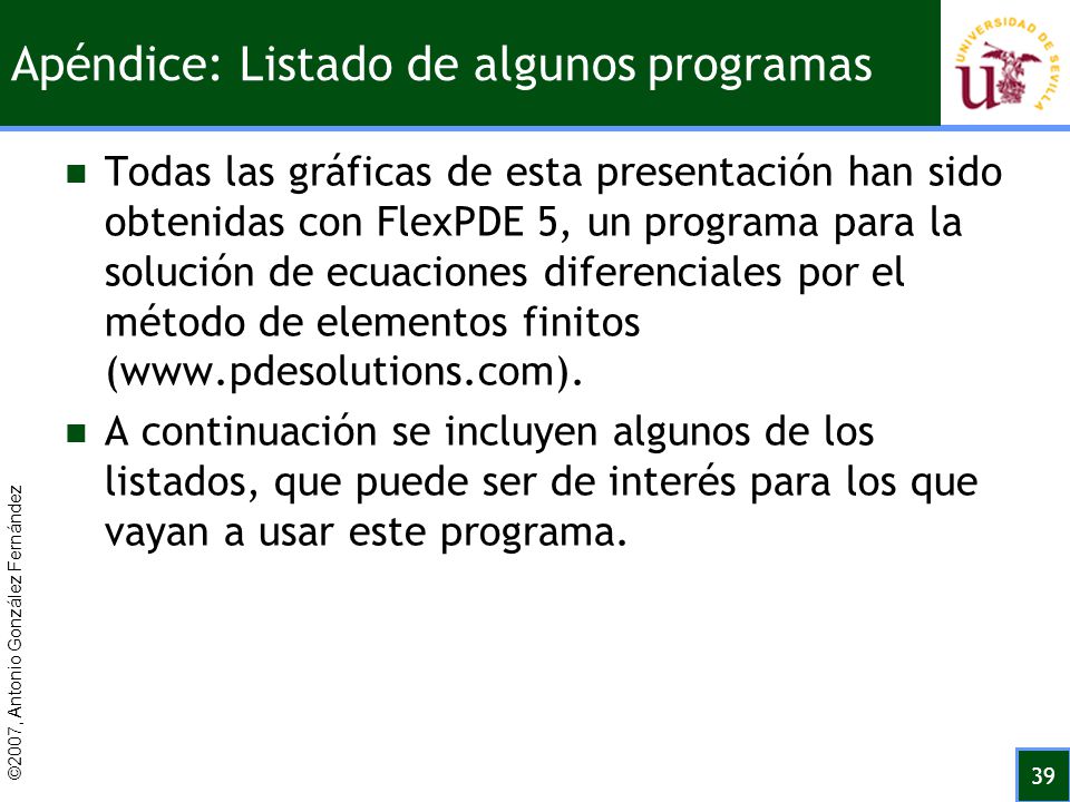 Apéndice: Listado de algunos programas