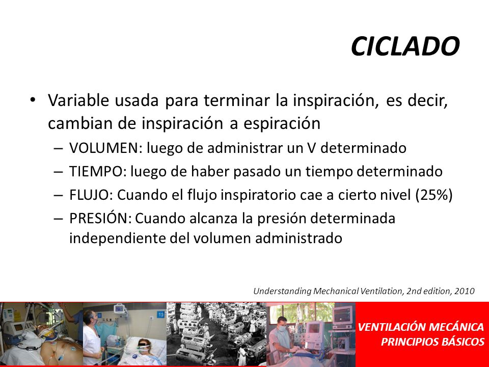 CICLADO Variable usada para terminar la inspiración, es decir, cambian de inspiración a espiración.