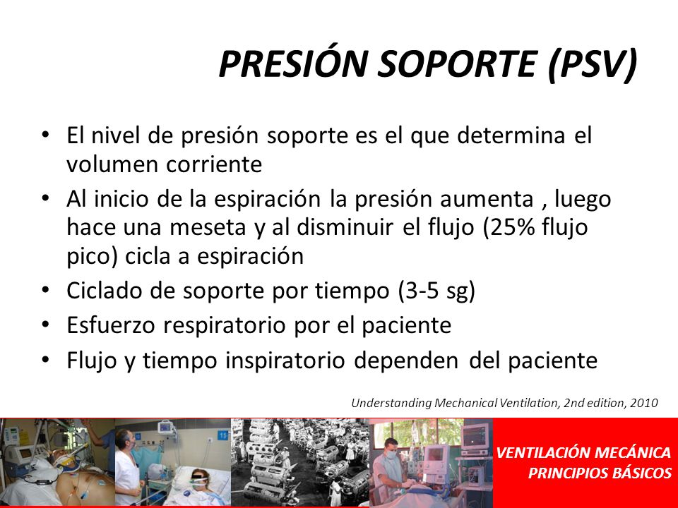 PRESIÓN SOPORTE (PSV) El nivel de presión soporte es el que determina el volumen corriente.