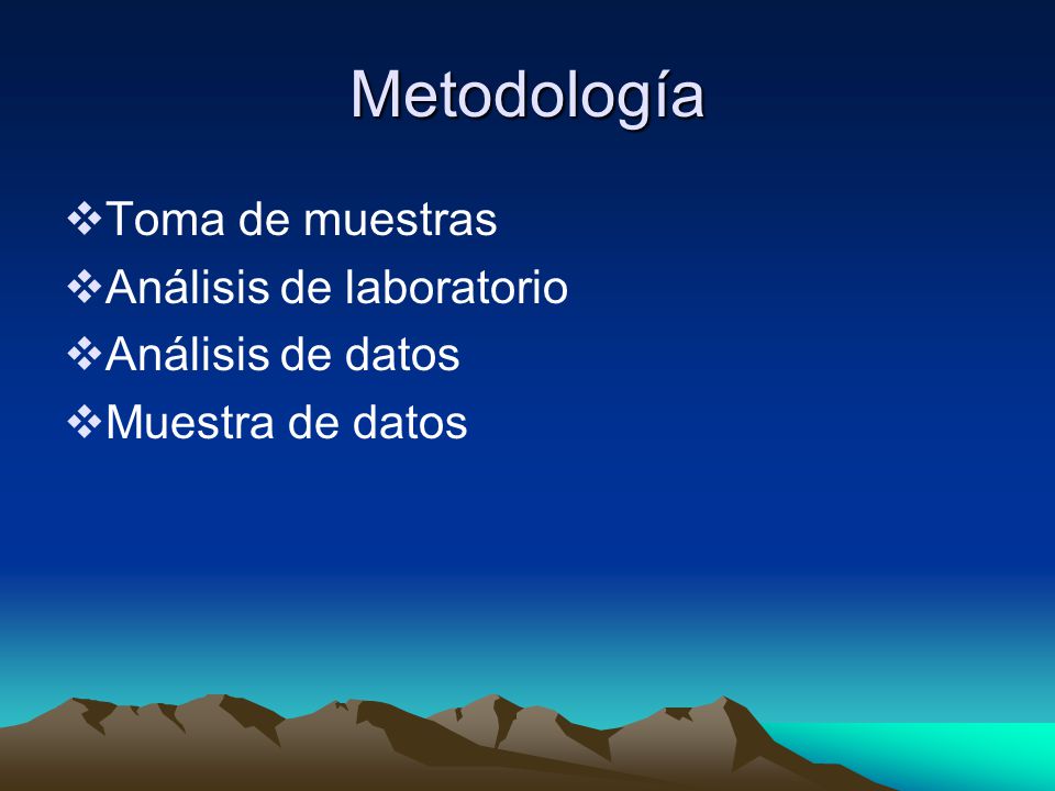 Metodología Toma de muestras Análisis de laboratorio Análisis de datos