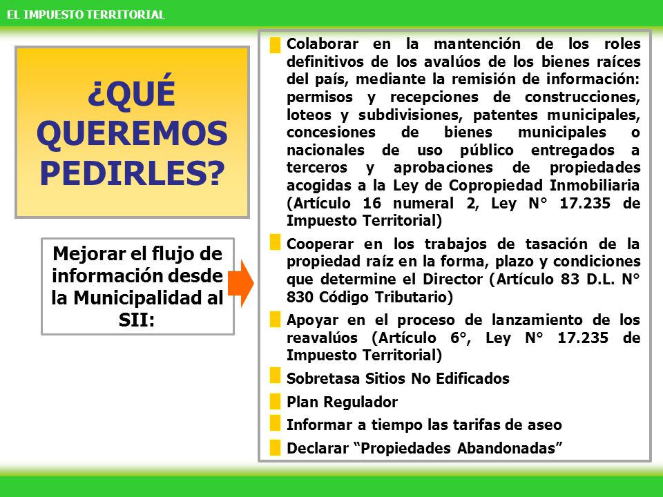 Mejorar el flujo de información desde la Municipalidad al SII: