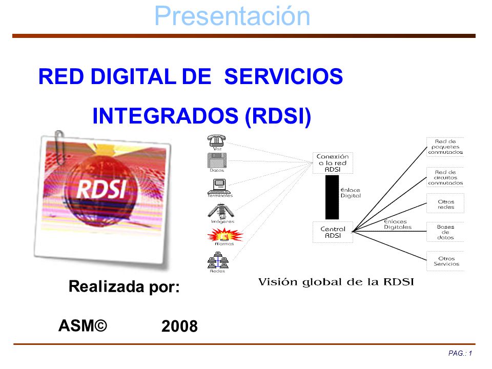 Presentación RED DIGITAL DE SERVICIOS INTEGRADOS (RDSI) Realizada por: