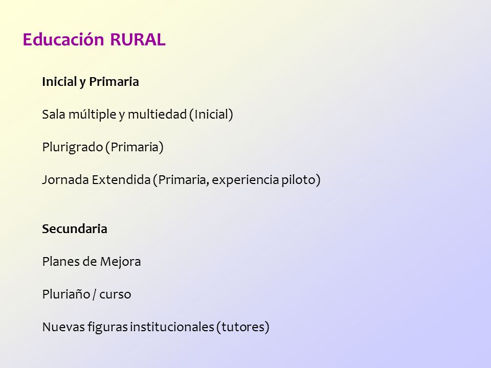 Educación RURAL Inicial y Primaria Sala múltiple y multiedad (Inicial)