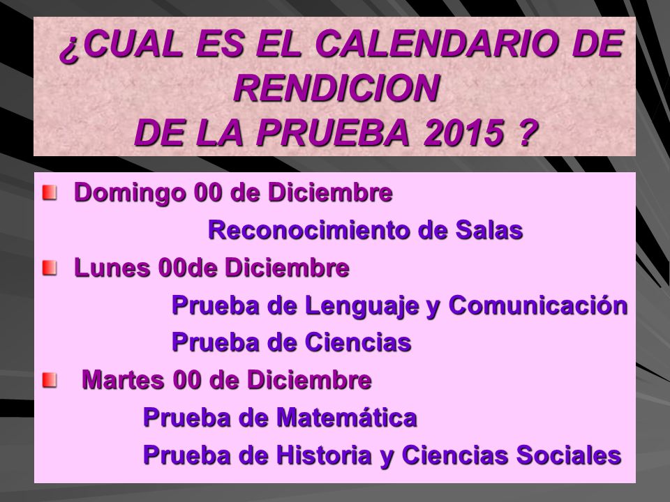 ¿CUAL ES EL CALENDARIO DE RENDICION DE LA PRUEBA 2015