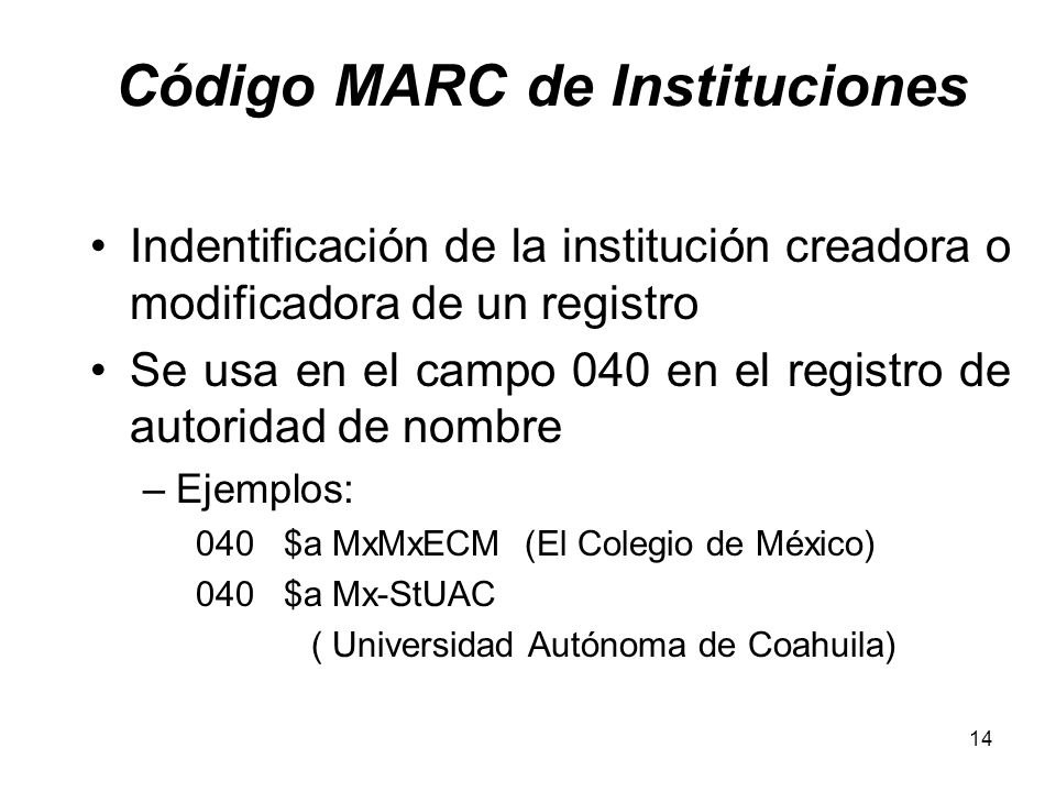 Código MARC de Instituciones
