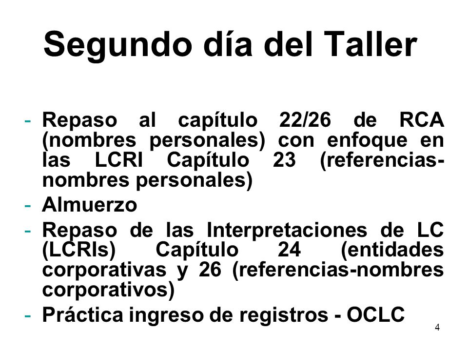 Segundo día del Taller Repaso al capítulo 22/26 de RCA (nombres personales) con enfoque en las LCRI Capítulo 23 (referencias-nombres personales)