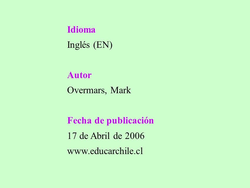 Idioma Inglés (EN) Autor Overmars, Mark Fecha de publicación 17 de Abril de