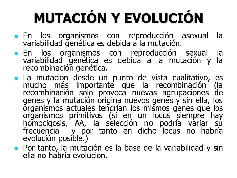 MUTACIÓN Y EVOLUCIÓN En los organismos con reproducción asexual la variabilidad genética es debida a la mutación.