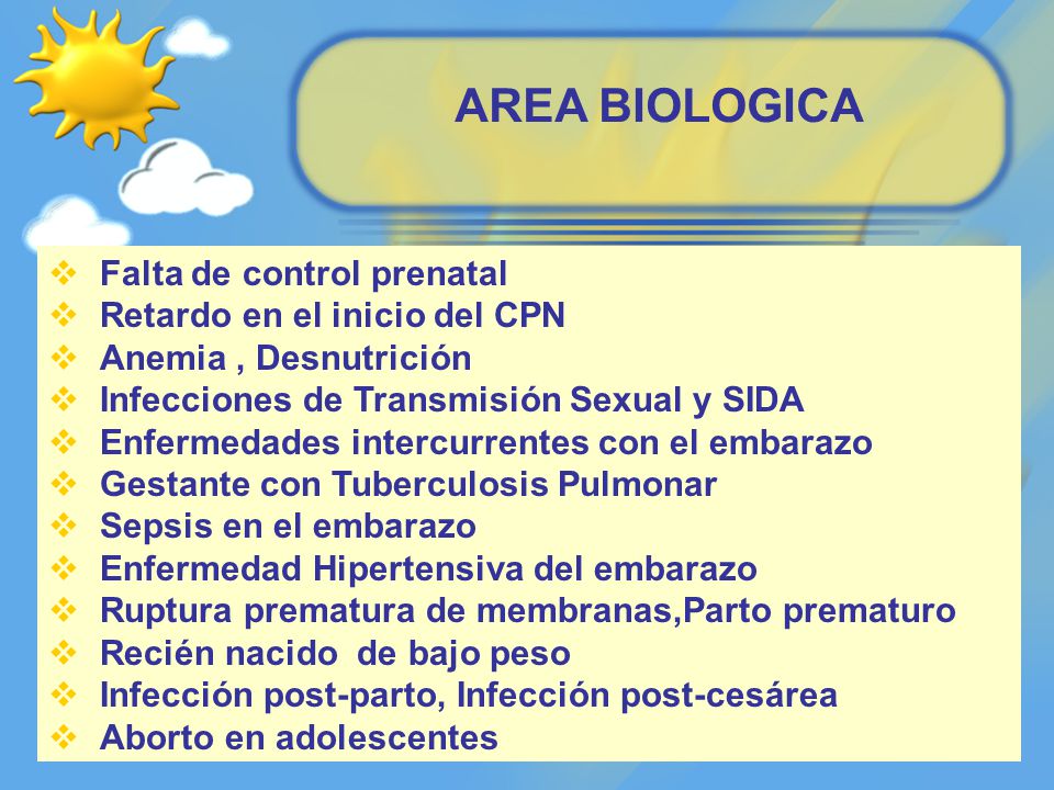 AREA BIOLOGICA Falta de control prenatal Retardo en el inicio del CPN