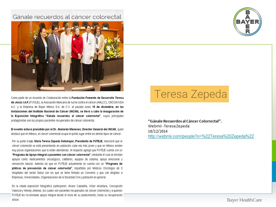 Gánale Recuerdos al Cáncer Colorrectal . Webmii -Teresa Zepeda