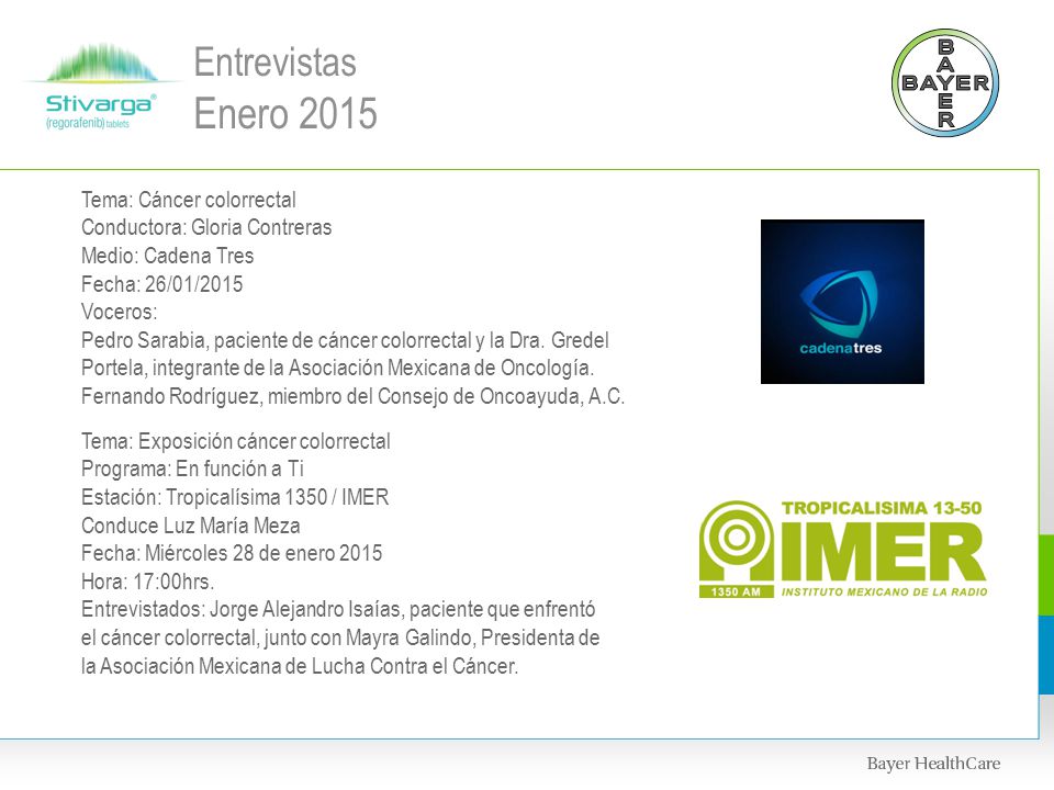Entrevistas Enero 2015 Tema: Cáncer colorrectal