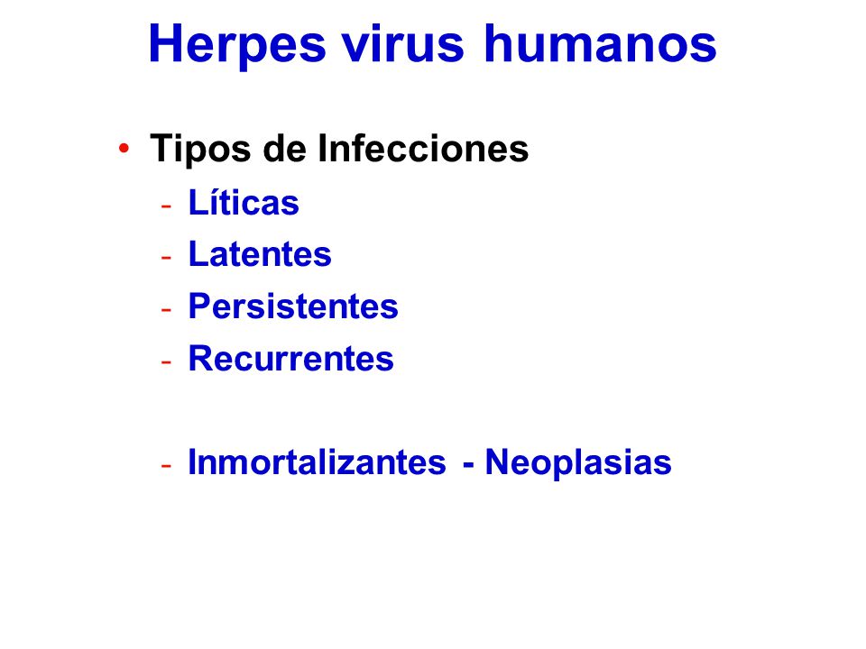 Herpes virus humanos Tipos de Infecciones Líticas Latentes