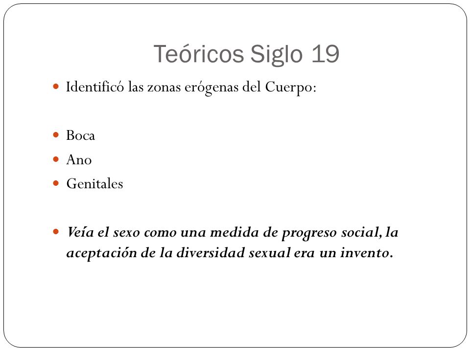 Teóricos Siglo 19 Identificó las zonas erógenas del Cuerpo: Boca Ano
