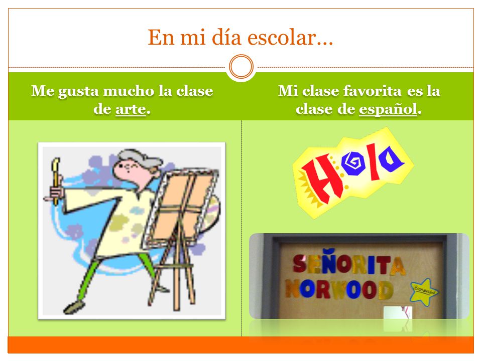 En mi día escolar… Me gusta mucho la clase de arte.